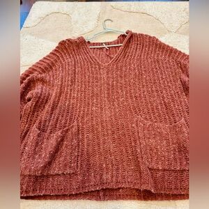 Free People Oversized V-Neck Sweater in Dark Strawberry, Size S